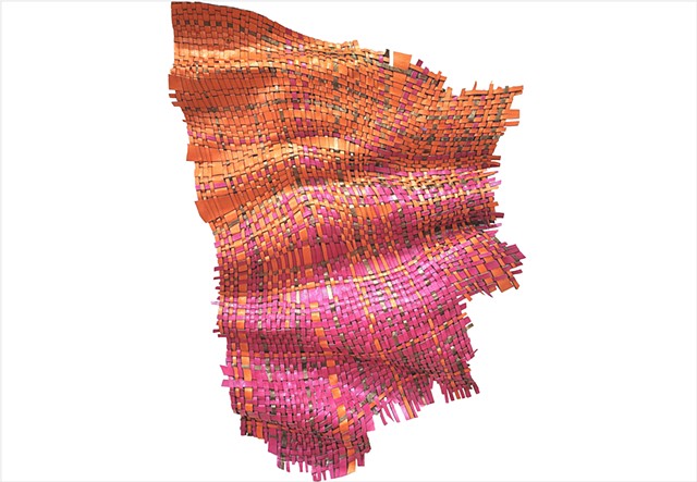 Organically shaped rippled paint textile in pink and orange by Julee Latimer