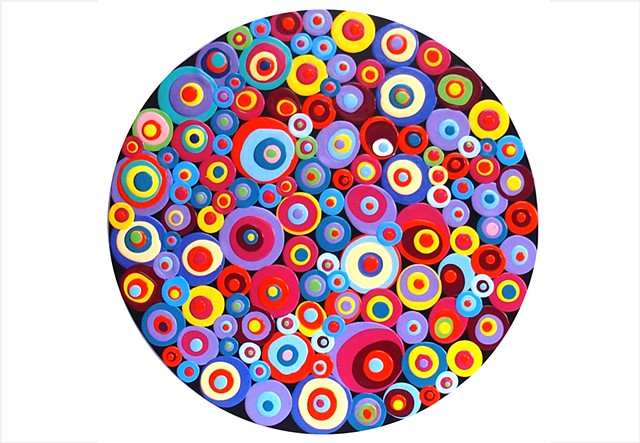 collage retro circles in vivid bubblegum colours by Julee Latimer
