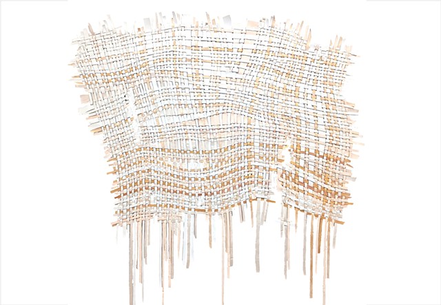 Elegant white tapestry of woven paint threads by Julee Latimer