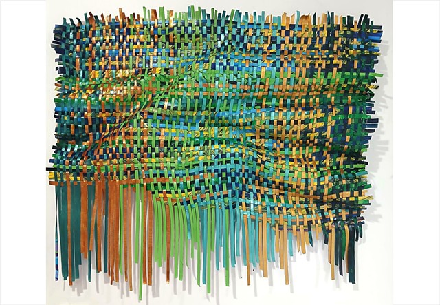 Rich forest green sculptural rippled woven paint textile by Julee Latimer