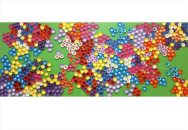 Bee Friendly by Julee Latimer, sculptural painting composed of multi-coloured clustered paint forms.