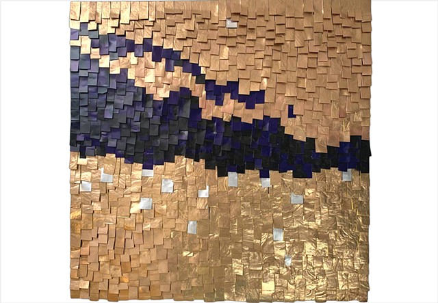 Gold and black highly dimensional abstract painting by Julee Latimer