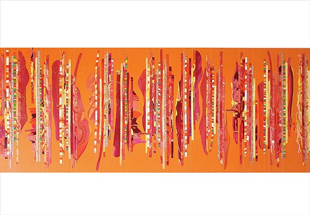 Vivid orange mixed media abstract by Julee Latimer