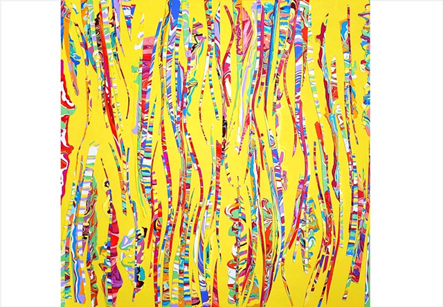 Sunshine yellow maximalist abstract painting by Julee Latimer