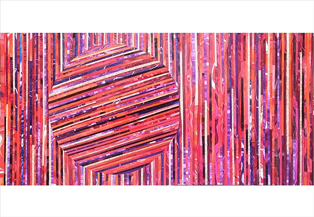 Red and gold striped collage painting by Julee Latimer