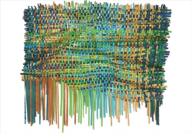 Rich forest green sculptural rippled woven paint textile by Julee Latimer