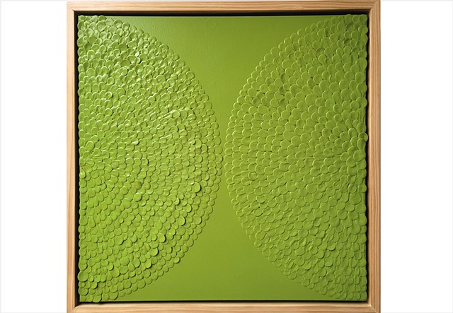 Grassy green minimalist drip painting in timber frame by Julee Latimer