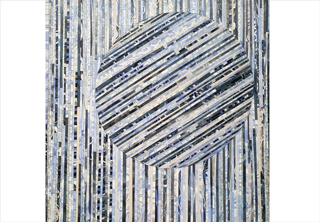 Intricate striped full moon abstract collage painting by Julee Latimer