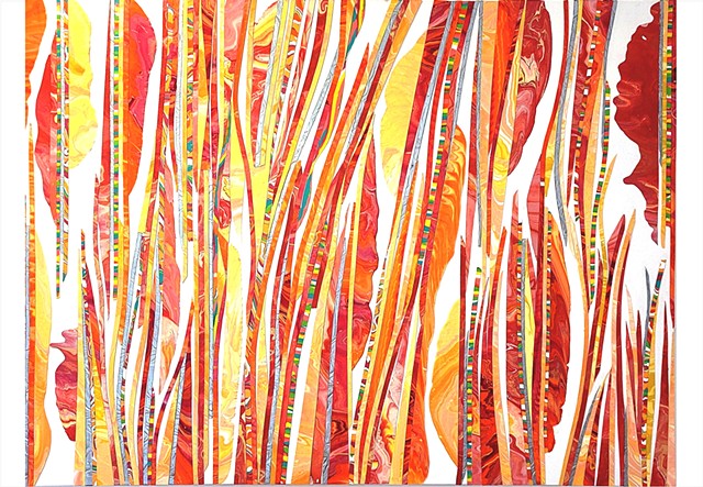 Maximalist vibrant abstract in hot colours by Julee Latimer