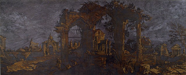 Last Landscape
Sources: (left side) Capriccio: Classical Ruins (right side) Capriccio wth Ruins of Pointed Arch, both 1735, The Royal Collection, London, England