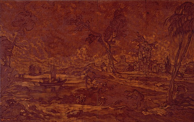 Fantasy Landscape (burnt sienna) Source: Capriccio, Francesco Guardi, 1760's, Metropolitan Museum of Art, New York