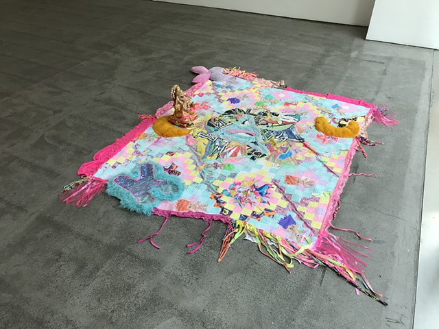 floor-mounted fabric assemblage with GODDESS ORACLE performance