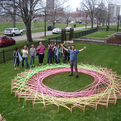 Buffalo Public School Teachers making a string art mandala during professional development day, 2016