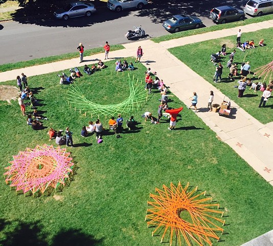Students working on a Craft Art Field Day mandala at Andrew G. Curtin Intermediate School in Williamsport, PA