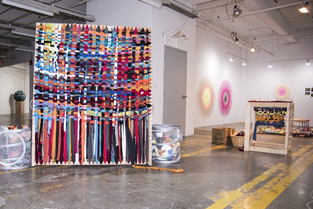 Community Space Gallery at Buffalo Arts Studio, 2016 featuring aframe loom and knitting nancy