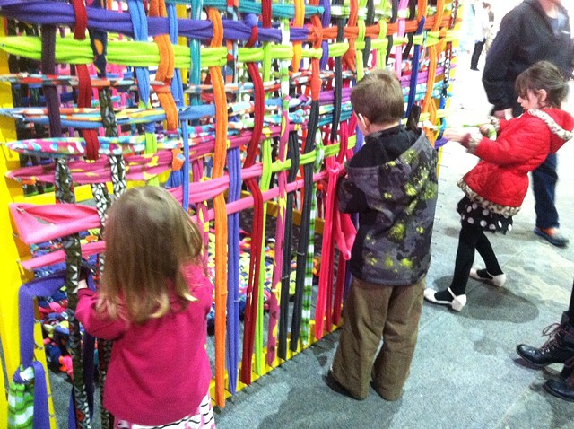 Young people working on Square Weave at the Echo Art Fair, 2016
