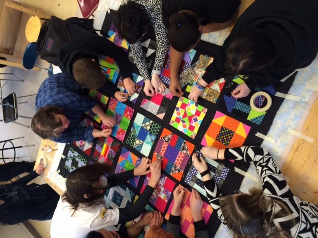 Community quilt making by South Park High School fashion design students, 2016