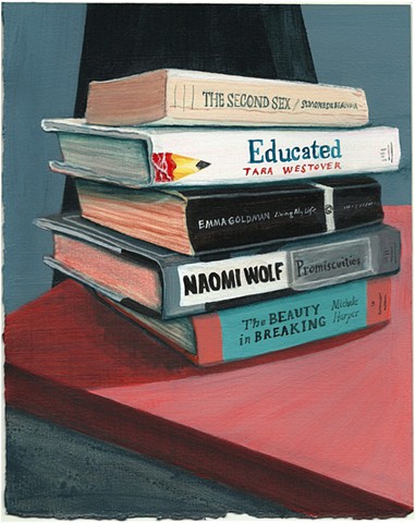 painting of a stack of books