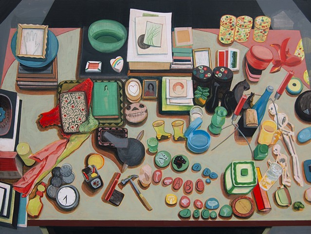 Painting of objects on a tabletop by Jordan Buschur