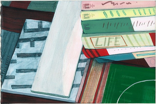 painting of books by Jordan Buschur