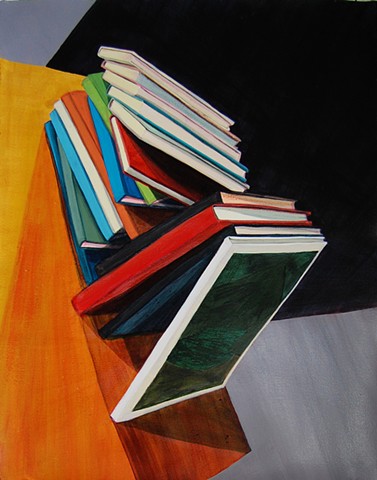 Painting of books by Jordan Buschur