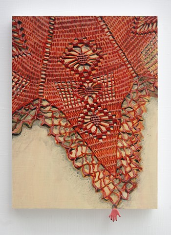 Painting of orange crochet textile by Jordan Buschur