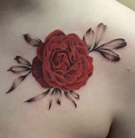 No outline floral tattoo by Sandra Burbul