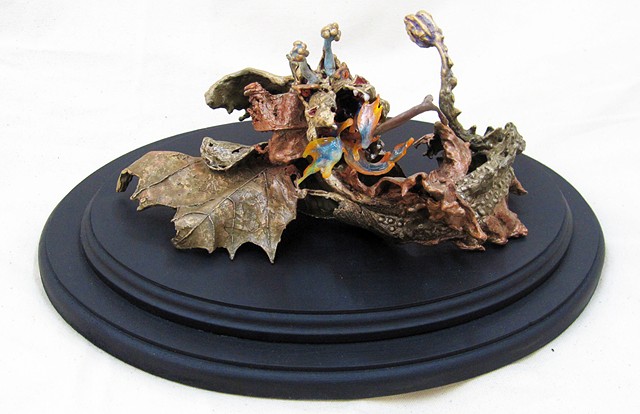 "Flaming Deciduous Dragon" sculpture, bronze casting,fantasy animal theme, lost wax castings, mixed media sculpture