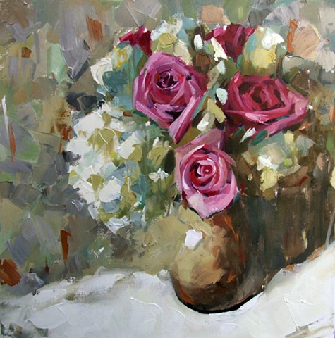 Pink Roses and Hydrangea