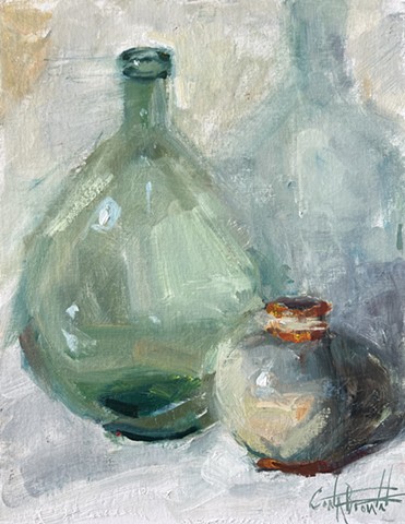 Demijohn and pottery