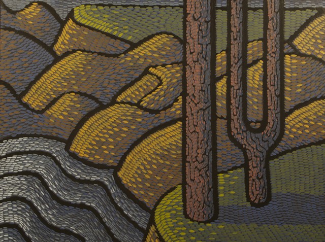 Landscape painting of north coast of Lake Michigan Sleeping Bear Dunes and forest