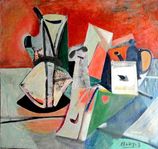 In the style of Braque.  In 1949 after graduating from the Museum School in Boston, Berger spent 3 years in France (1949-1952) and visited Braque in his studio.