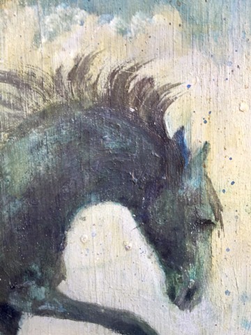 horse art, equestrian oil painting on wood