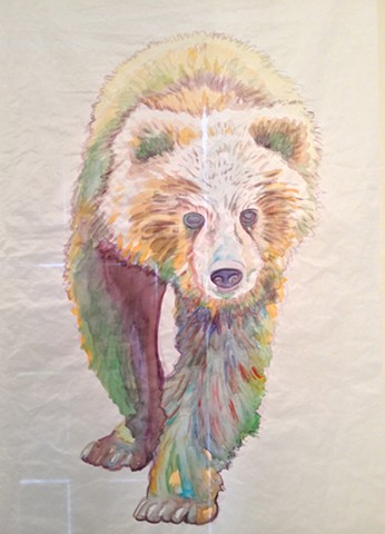 Animal Banner, watercolor on non-opaque fabric