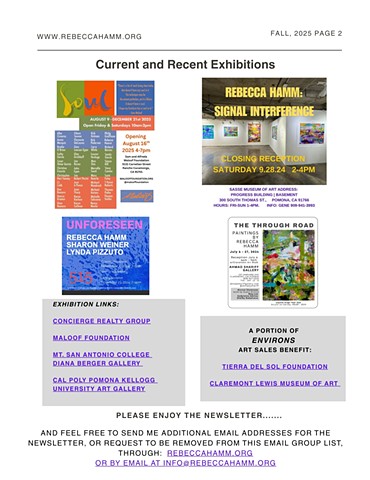 Rebecca Hamm Newsletter Fall, 2025. page 2 of 2