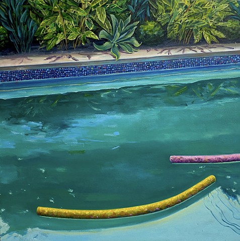 Pool painting, California pool, David Hockney inspired, pool toys, California colors, Modern painting, art la, Los Angeles art