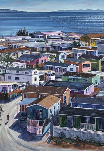 California coastal painting,  Pacific Palisades art,  Mobile home park painting , Contemporary landscape painting,  Beachside trailer park , Marisa Murrow artwork,  West Coast nostalgia art  Ocean view painting , California lifestyle art,  Los Angeles beach scene,  Summer beach painting,  Representational oil painting,  Seaside community artwork,  Coastal resilience art  Colorful California homes,  Collectible California landscape painting,  Original oil painting of Pacific Palisades , Contemporary American realism,  Investment-worthy West Coast art,  Limited edition coastal home series,  Southern California painter,  Representational beach scene,  High-value emerging artist,  Unique painting of Los Angeles coastline , Iconic California imagery,  Nostalgic California dreamscape,Los Angeles