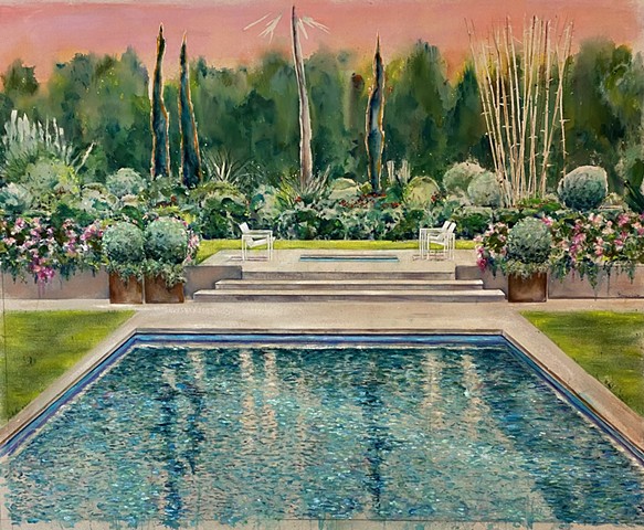pool painting inspired by the work of Helen Frankenthaler and Jennifer Bartlett