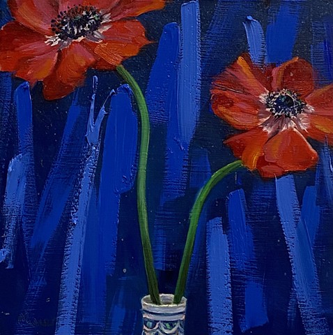 flowers, anemone, red and white, flower painting, floral, floral designer Los Angeles