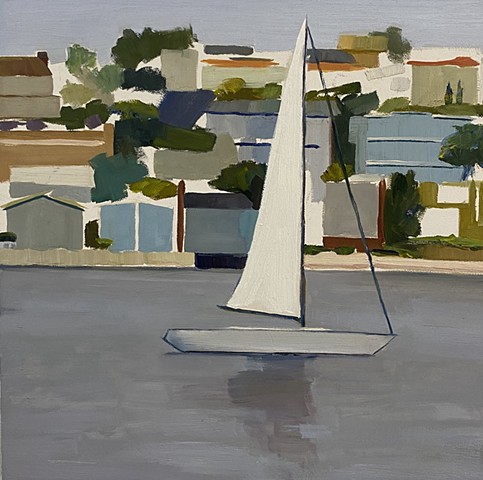 Newport Beach, sailboat painting, california Mobile home park painting,botanical, flower painting tiny house, tiny house nation, mobile home art, trailer park, mobile home investing, bright and colorful coastal landscape
