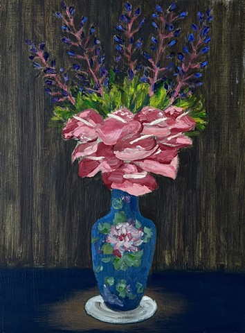 flowers in a vase, still life, hydrangeas, floral, greeting cards, flower arrangement, California coast, Juliet David Austin garden rose, Malibu art,  Art studio Los Angeles, still life painting of flowers, California art, floral design Los Angeles, California lifestyle, orchid arrangem