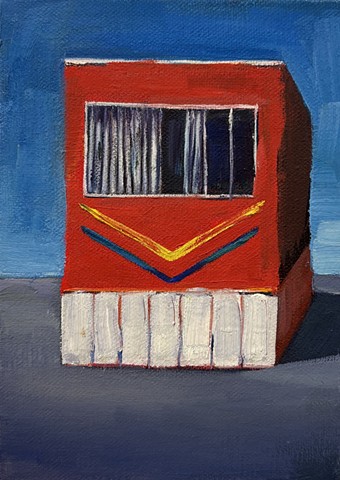 tiny house, red house, california art, California coastal painting,  Pacific Palisades art,  Mobile home park painting , Contemporary landscape painting,  Beachside trailer park , Marisa Murrow artwork,  West Coast nostalgia art  Ocean view painting , California lifestyle art,  Los Angeles beach scene,  Summer beach painting,  Representational oil painting,  Seaside community artwork,  Coastal resilience art  Colorful California homes,  Collectible California landscape painting,  Original oil painting of Pacific Palisades , Contemporary American realism,  Investment-worthy West Coast art,  Limited edition coastal home series,  Southern California painter,  Representational beach scene,  High-value emerging artist,  Unique painting of Los Angeles coastline , Iconic California imagery,  Nost