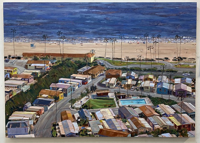 California coastal painting,  Pacific Palisades art,  Mobile home park painting , Contemporary landscape painting,  Beachside trailer park , Marisa Murrow artwork,  West Coast nostalgia art  Ocean view painting , California lifestyle art,  Los Angeles beach scene,  Summer beach painting,  Representational oil painting,  Seaside community artwork,  Coastal resilience art  Colorful California homes,  Collectible California landscape painting,  Original oil painting of Pacific Palisades , Contemporary American realism,  Investment-worthy West Coast art,  Limited edition coastal home series,  Southern California painter,  Representational beach scene,  High-value emerging artist,  Unique painting of Los Angeles coastline , Iconic California imagery,  Nostalgic California dreamscape,Los Angeles