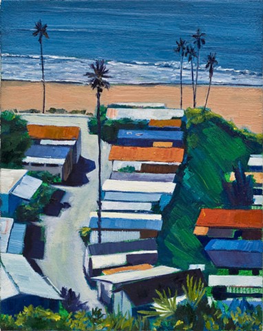 mobile home, trailer park, los angeles, beach houses, cottage, marine painting, beach painting, newport Beach, ocean, harbor, California, art of california
