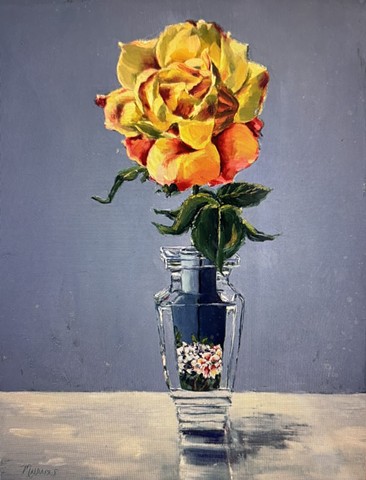 flowers in a vase, yellow rose, floral, painting of roses, David Hockney, still life, hydrangeas, floral, greeting cards, flower arrangement, California coast, Juliet David Austin garden rose, Malibu art,  Art studio Los Angeles, still life painting of flowers, California art, floral design Los Angeles, California lifestyle, orchid arrangem
