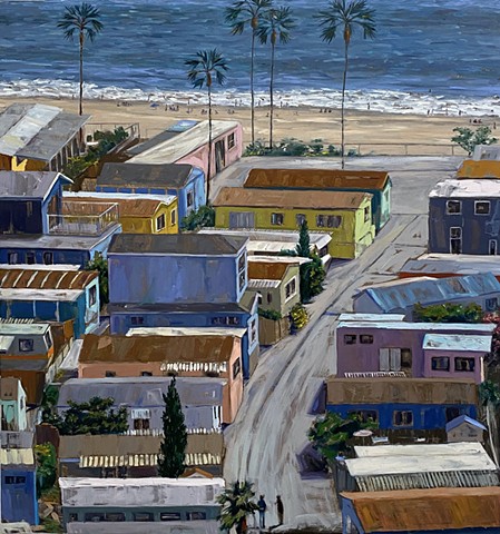mobile home, MHP, Mobile home park art, beach houses, Americana, americanwest, tinyhouse, landscape painting, tiny house, coastal living, palm tree painting, trailer park, Tahitian Terrace, Pacific Palisades, California, PCH, modern art, landscape paintin