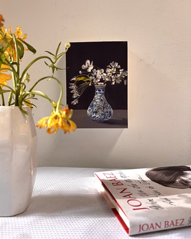 valentine's, flowers in a vase, still life, hydrangeas, floral, greeting cards, flower arrangement, California coast, Juliet David Austin garden rose, Malibu art,  Art studio Los Angeles, still life painting of flowers, California art, floral design Los Angeles, California lifestyle, orchid arrangem
