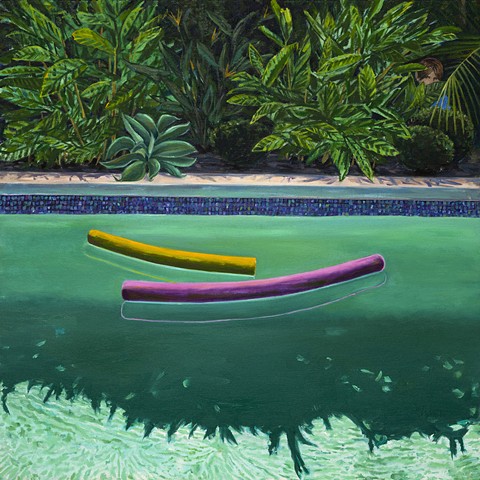 Palm Springs, David Hockney, Hockney pool, mid century modern, house portrait, modern home, modern artool painting inspired by David Hockney and his paper pools series in Los Angeles. Contemporary art. tropical garden. California art, Swimmer, Lake Como,r