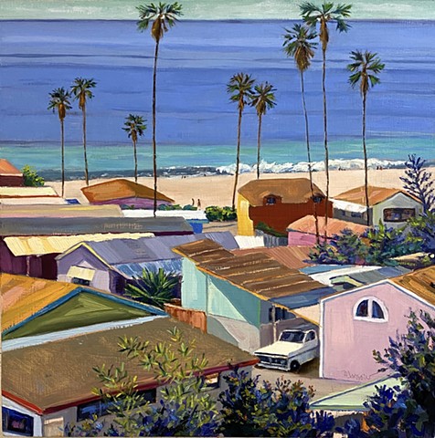 mobile home park on the California coast. trailer park. Southern California home.colorful beach houses. Invest in spending the day outdoors, with vibrant colors, the surf to sweep you away and plenty of room for deep, colorful thoughts.