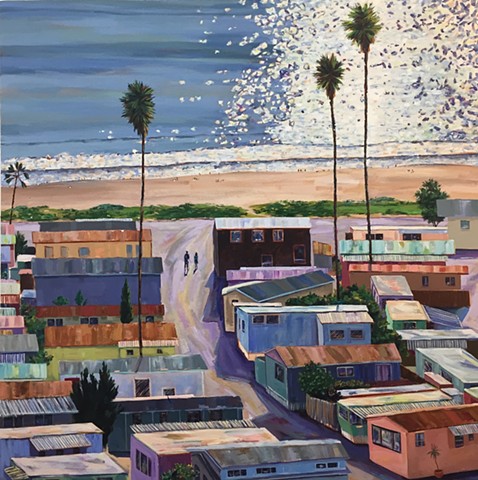 Mobilehome, diebenkorn, Santa Monica, Malibu Beach, beach painting, villa, cottage, California, summer, sumset